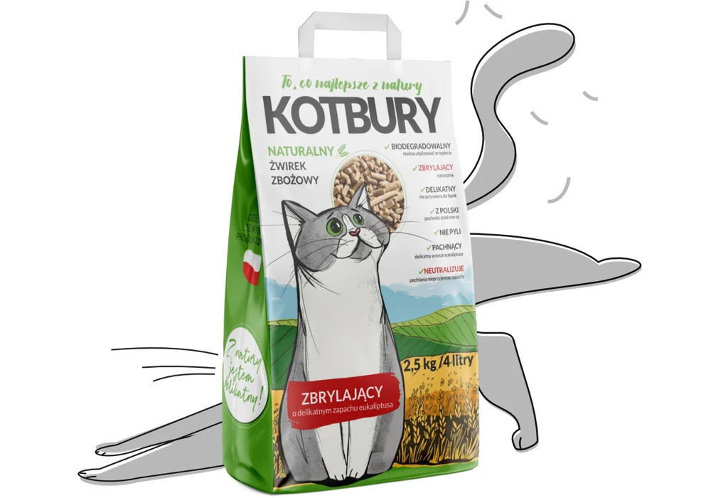 Kotbury 2,5kg = 4L naturalnie zbrylajacy żwirek zbożowy 3mm